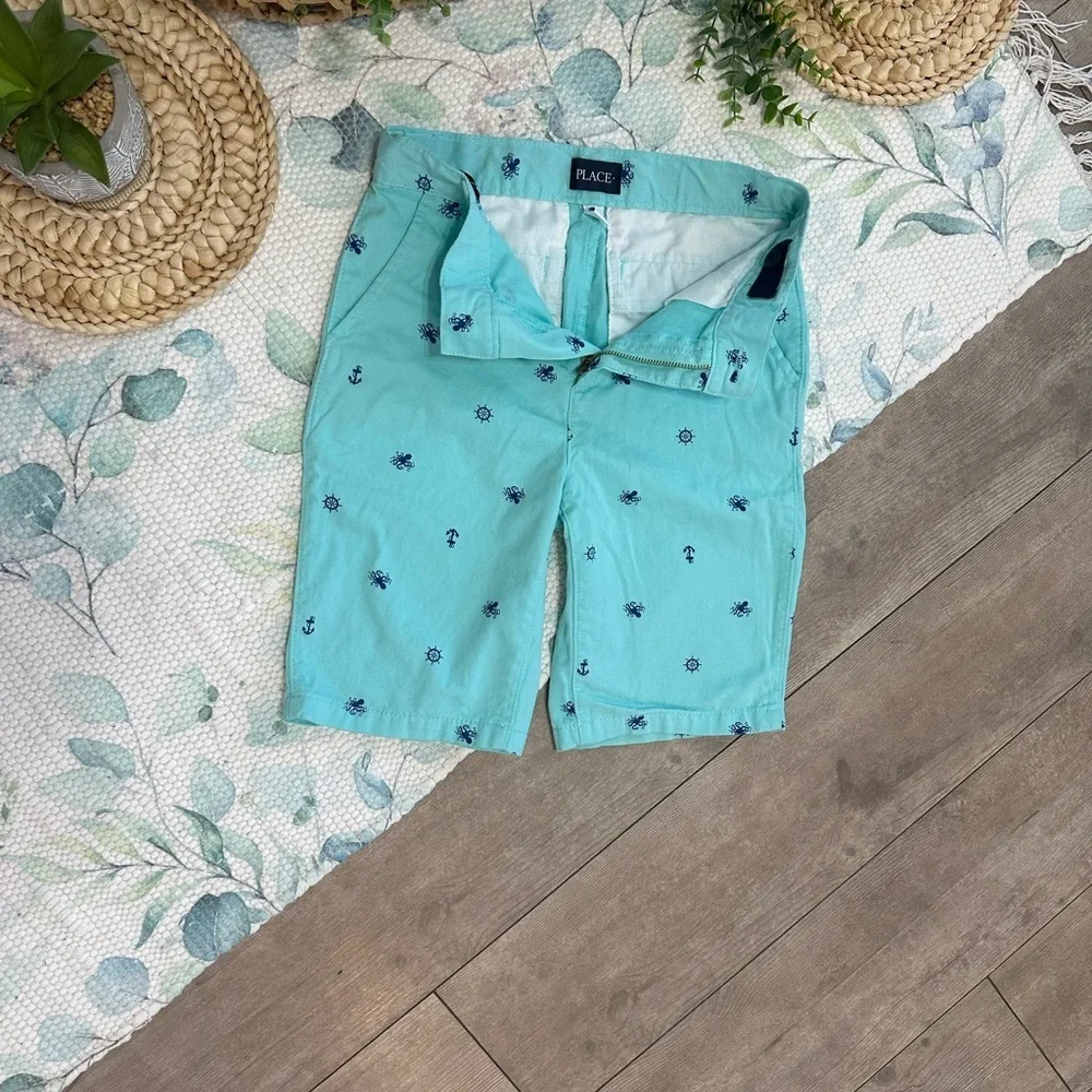 Place Aqua Nautical Print Shorts Anchor Crab Boys Size 10